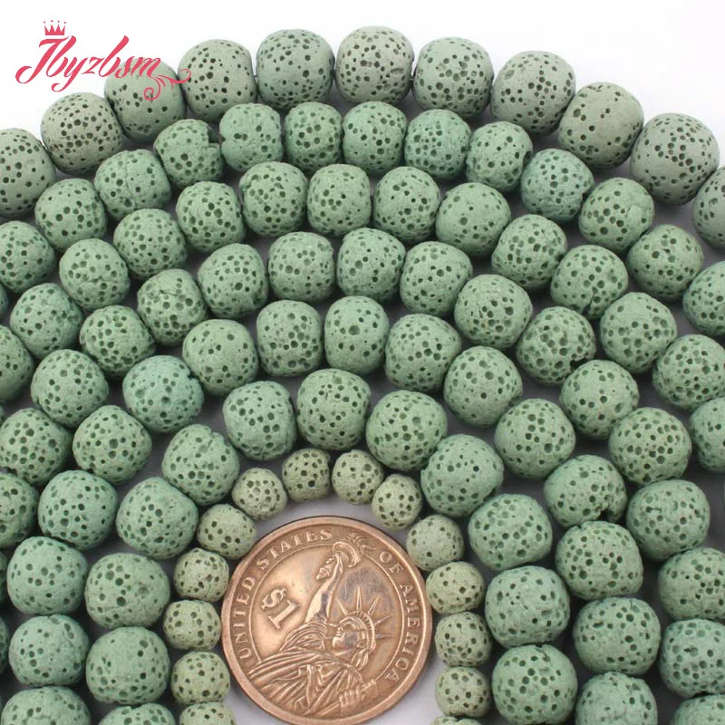 

8,10,12,14mm Sponge Beads Round Green Lava Rock Volcanic Stone Beads for DIY Accessories Necklace Bracelet Jewelry Making 15"