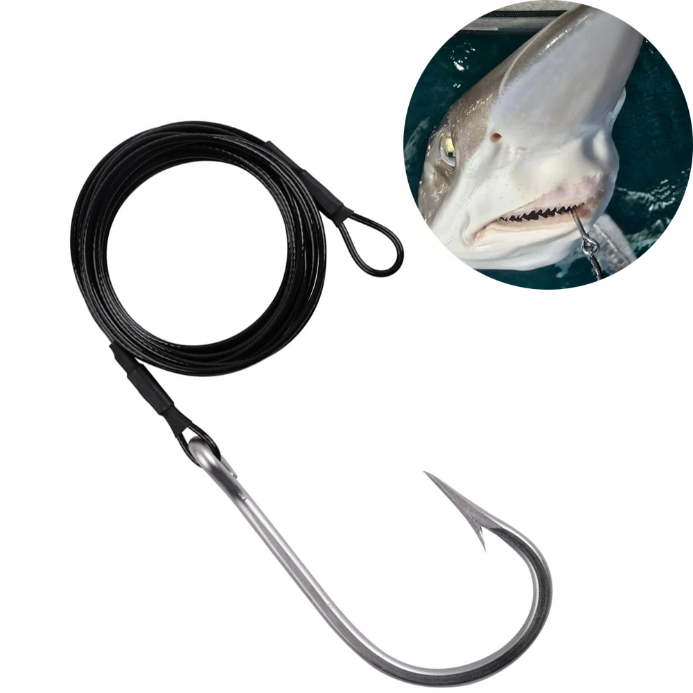 Big game Fishing Hooks 400LB Trolling Casting Tuna Jig rig Nylon Coated Cable Steel Wire Leader Saltwater Shark Toothy Fishhooks