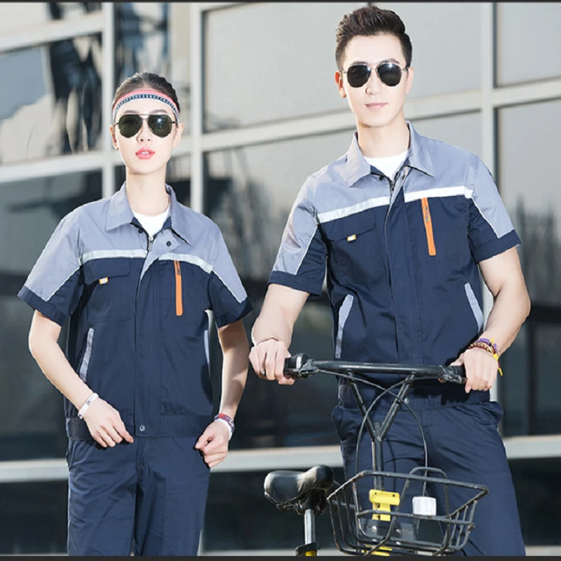 Summer Working Uniforms Woman Men Short-Sleeve Breathable Coveralls Thin Workshop Auto Repairman Electrician Mechanic Plus Size