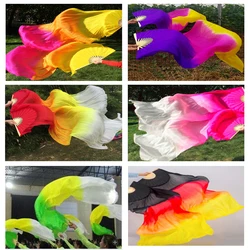 1Pair (Left+Right) Oriental Dance 100% Real Silk Fan Veils 1.8m long Bamboo Fans for Girls Women Gradient Stage Show Fan Props