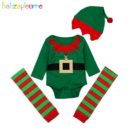 3 조각 봄 가을 유아 크리스마스 복장 코 튼 긴 소매 Rompers Bodysuit + 양말 + 모자 신생아 아기 소년 옷 세트 BC2115 