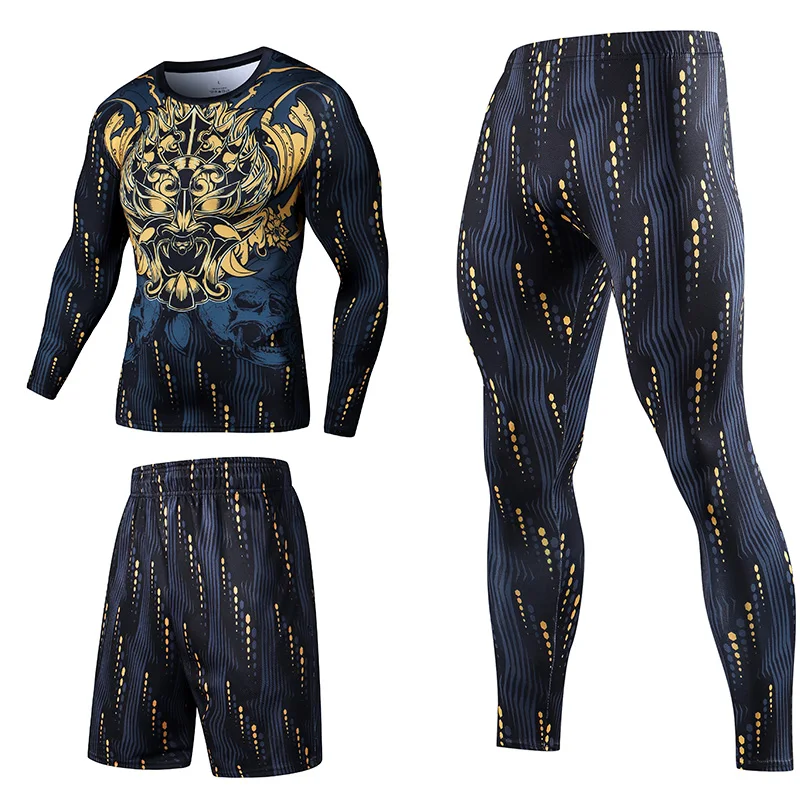 3 Piece Sportwear Long Sleeve Top Leggings  Shorts  Unique Graphic For Baseball Football