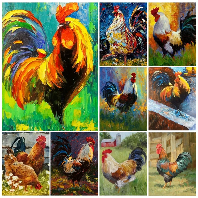 

Full Square/Round 5d Diamond Art Rooster Oil Painting Hen Chicken Mosaic Cross Stitch Poster Wall Decor For Kitchen