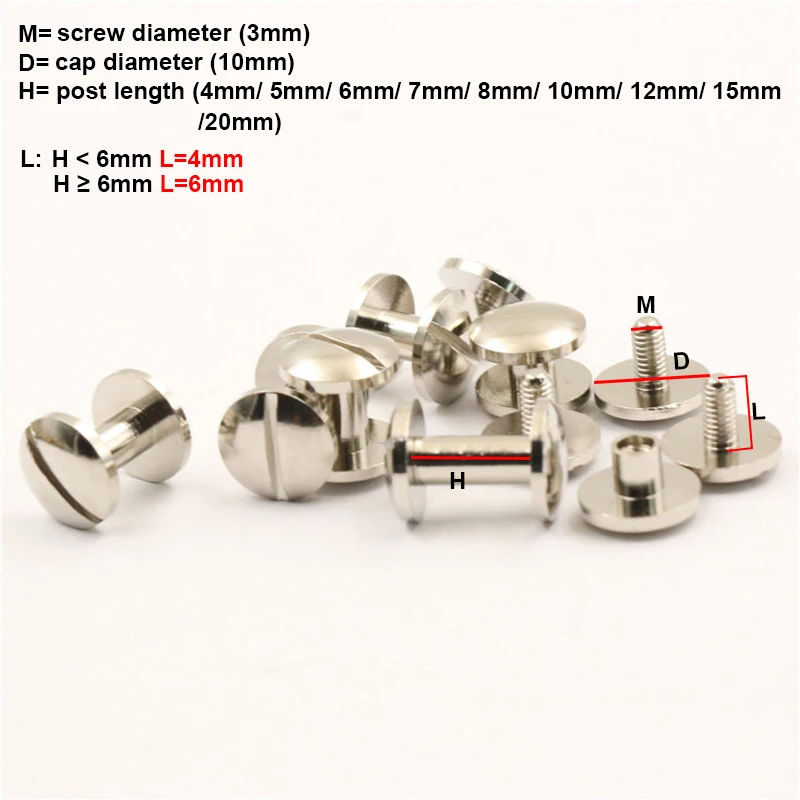 10sets Brass Binding Chicago Screws Nail Studs Rivets Plating Sliverfor Photo Album Leather Craft Belt Wallet Fasteners