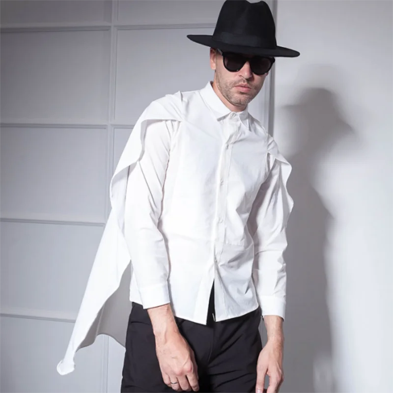 Men Europe And The United States Catwalk Cape Long Sleeves Casual Loose Large Shirt Spring And Autumn Shirt Street Tide