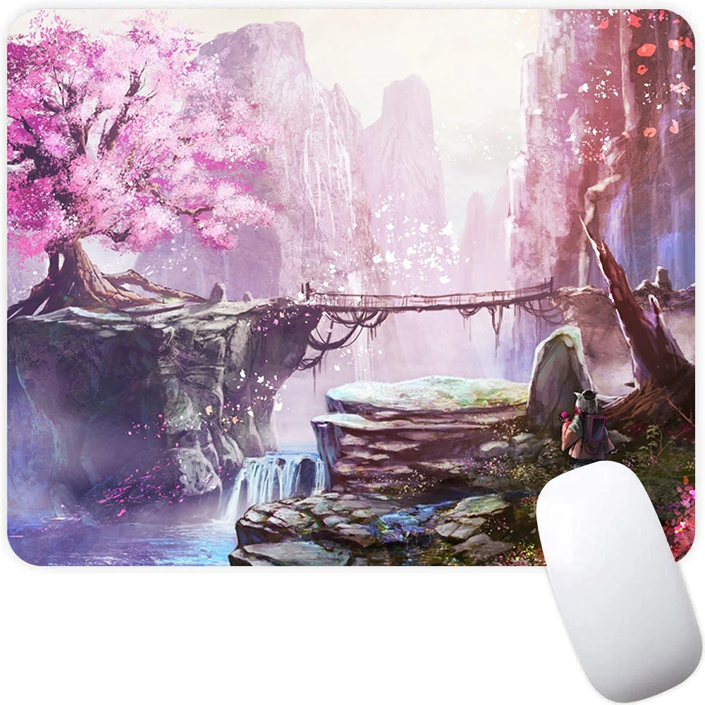 Petit tapis de souris de jeu pour ordinateur portable, accessoire de bureau, de bureau, en forme de fleur de cerisier rose japonais