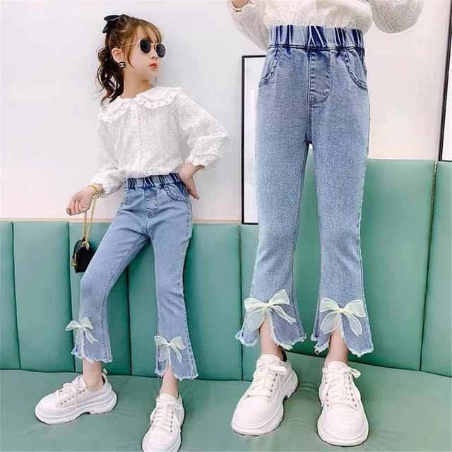 3 12T Jeans For Girls Elegant Bow Cute Denim Pants Sweet Bowknot Stretch Lovely Spring Child Trousers Toddler Kid Baby Steetwear AliExpress