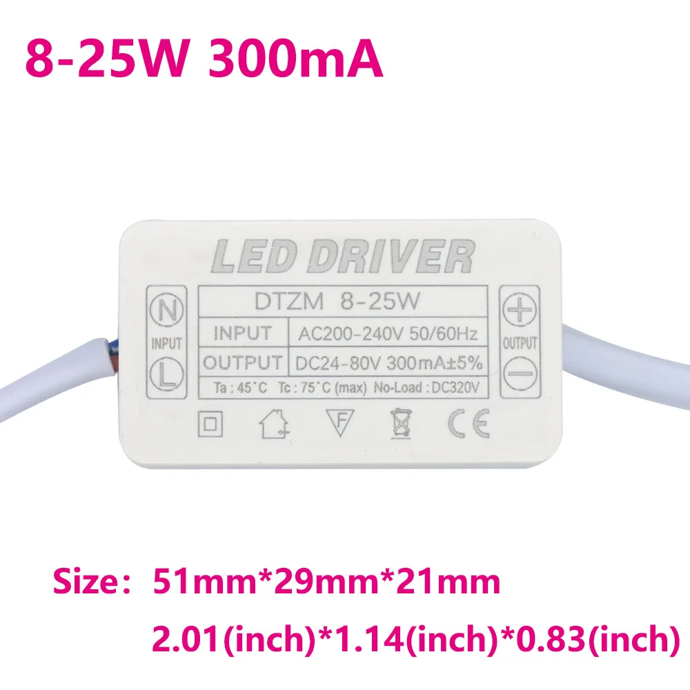 LED Driver Constant Current 300mA Light Transformer 8w-25w 18w-36w 36w-50w AC200-240V For Panel Light Ceiling Fluorescent Light