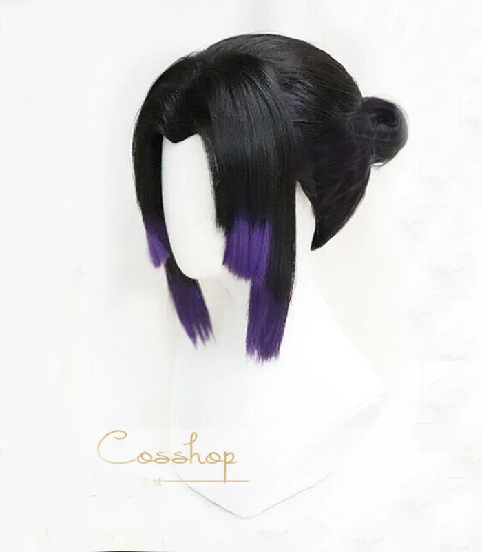 Anime Kochou Shinobu Cosplay Wig Black Purple With Butterfly hairpin Heat Resistant Hair Cosplay Wigs + Wig Cap