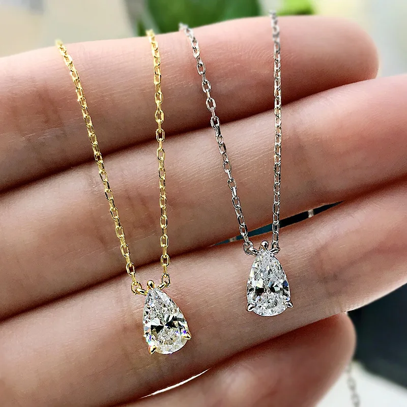 Water Drop Diamond Pendant 100% Real 925 Sterling Silver Wedding Pendants Necklace For Women Bridal Promise Engagement Jewelry