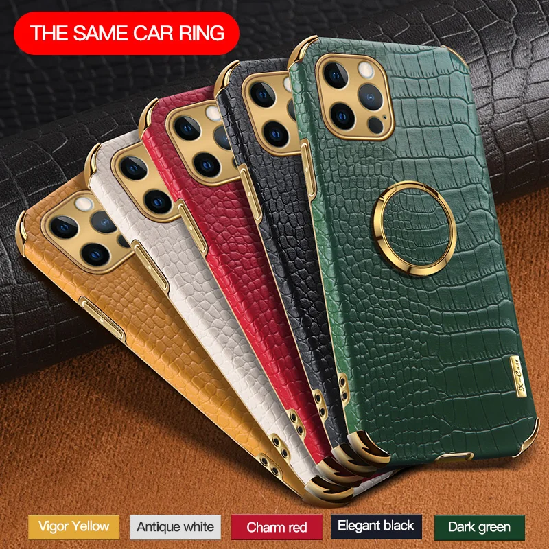 Luxury Crocodile pattern Leather Holder Phone Case For iPhone 14 13 12 11 Pro Max Mini X XR 7 8 Plus SE 3 Soft Shockproof Cover