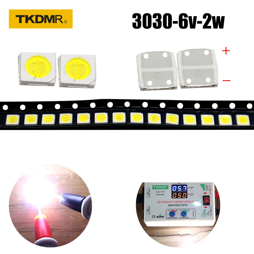 TKDMR-retroiluminación LED JF de alta potencia, 2W, 100, 6V, corriente de 250MA, temperatura de Color, 3030-10000 k, para aplicación de TV Lcd,