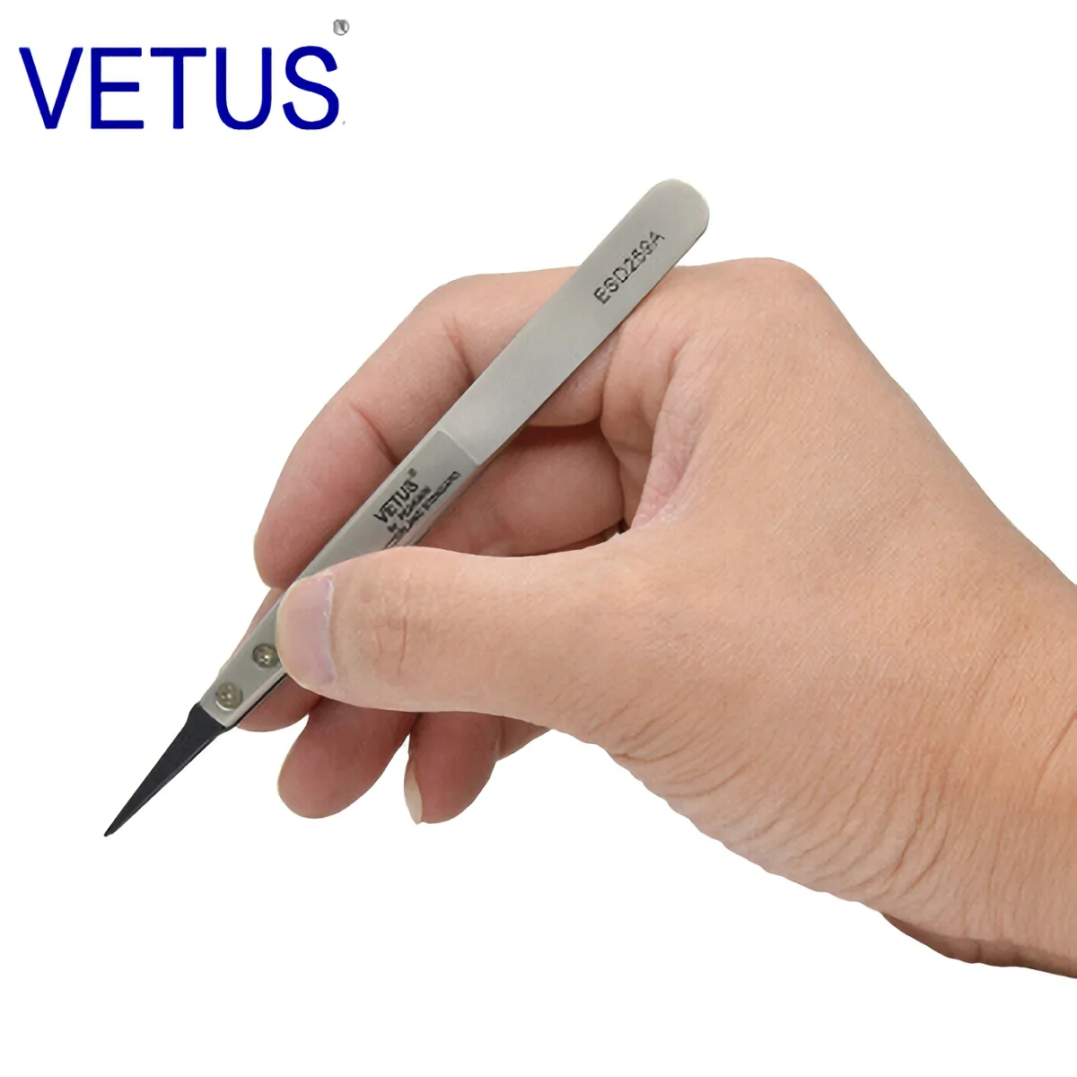 VETUS ESD-259A Interchangeable Head Anti-static Tweezers Stainless Steel Body Anti-static Carbon Fiber Conductive Plastic Head