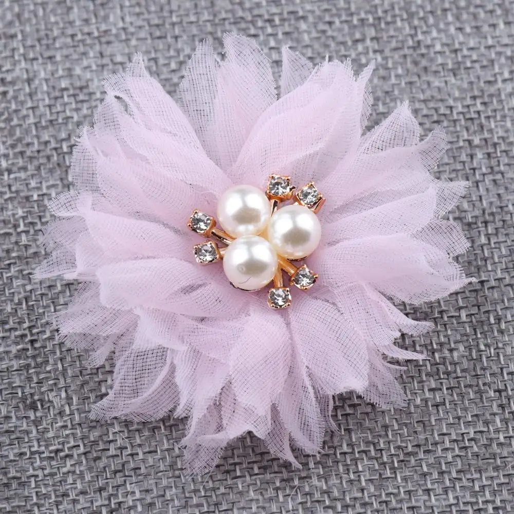 5 pcs 6cmThree pearl mesh gauze flowers For DIY Wedding Party Decorations Floral Wreath Scrapbook Craft