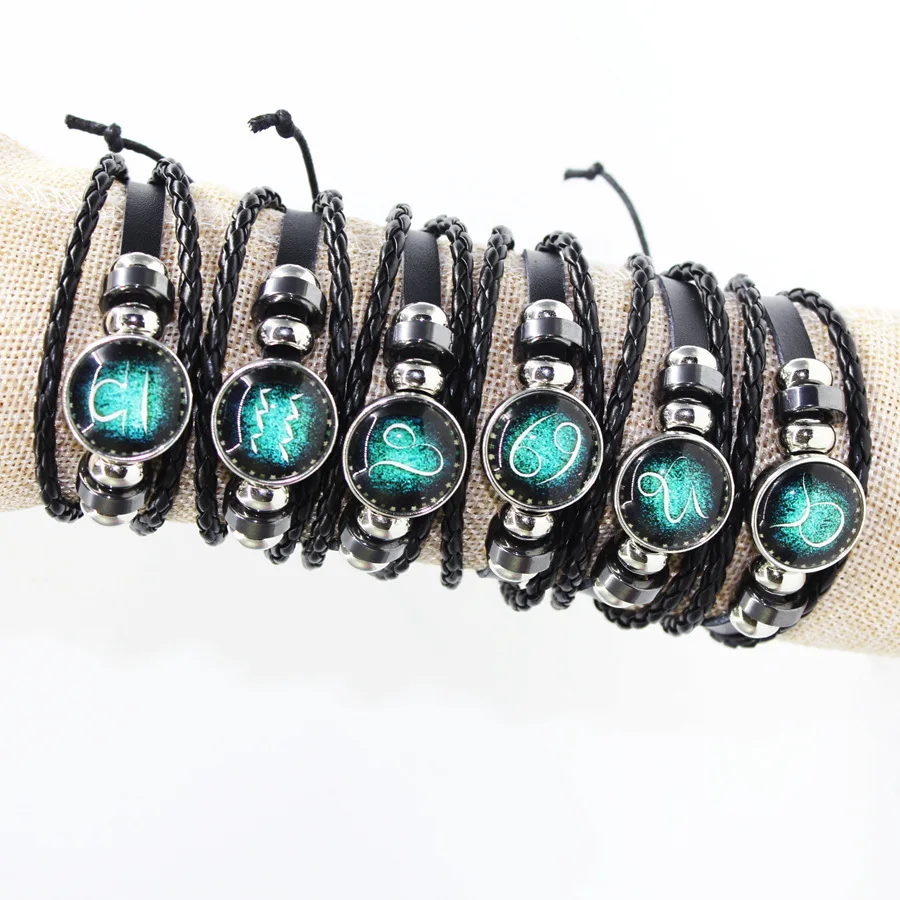 Fashion Leather Beaded 12 Constellation Bracelets Hot Time GS Handmade Braided Bracelet for Couple Christmas Gifts