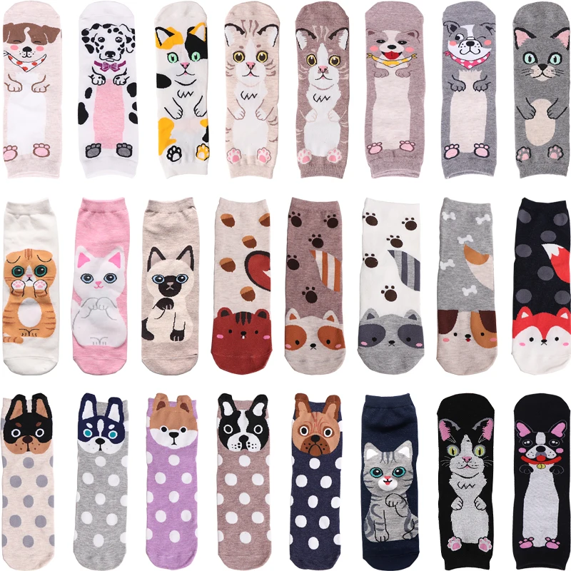 

1 Pair Women Socks Japanese Korean Harajuku Tube Socks Cotton Cartoon Cat Dog Kawaii Casual Fashion School Girls Crew Socks