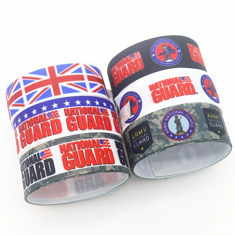 DHK 50yards National Guard UK Flag Army Printed Grosgrain Ribbon Accessory Hairbow Headwear Decoration DIY Wholesale Craft S1460