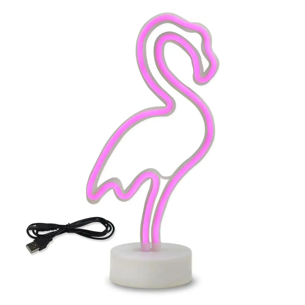 Imagem -06 - Usb Led Neon Sign Light Flamingo Cacto Arco-íris Lâmpada Casa Quarto Armário Gabinete Estudo Cabeceira Mesa Decoração Lâmpada da Noite 12v