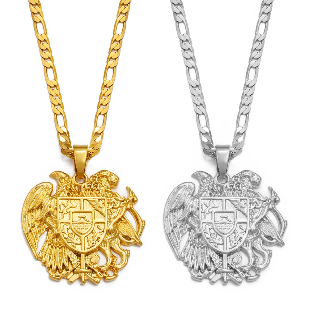 Armenia Eagle Pendant Necklaces for Women Men Gold Color Silver Color,Armenian coat of Arms Jewelry #252306