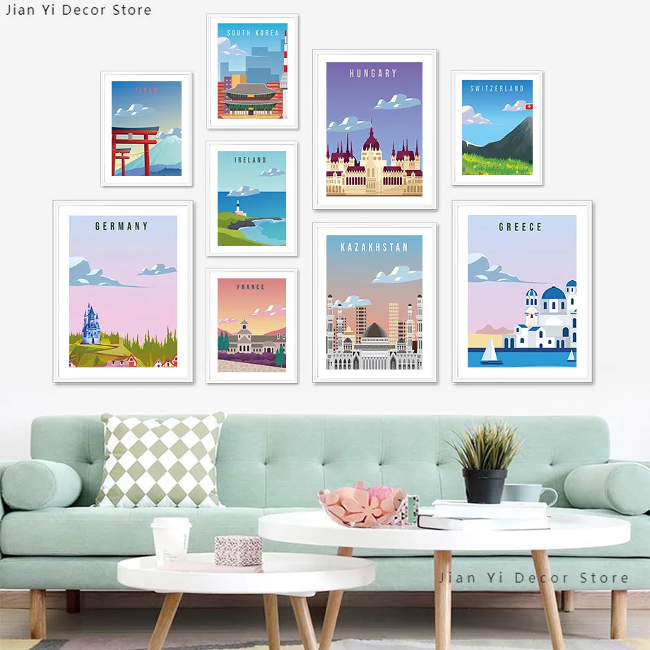 Germany Iceland France Japan Vintage City Wall Art Canvas Painting Nordic Posters And Prints Pictures For Living Room Home Decor