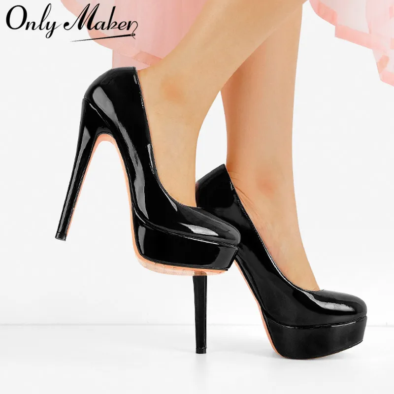 Onlymaker Women Platform Thin Heels Stiletto 16cm High Heel Solid Color Wedding Party Sexy Pumps Plus Size Handmade Shoes