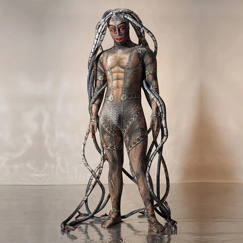 

Men Women Halloween party event print alien snake costumes Medusa Siamese bodysuit Stage show catwalk model cosplay party suit