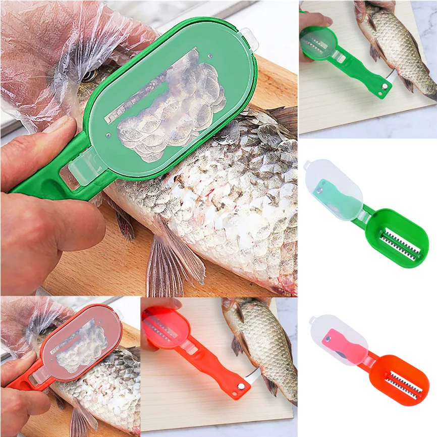 Practical Fish Scale Remover Plastic Descaler Cleaning Scraper Kitchen Fruit Vegetable Peeler Useful Accessories Folding Knife