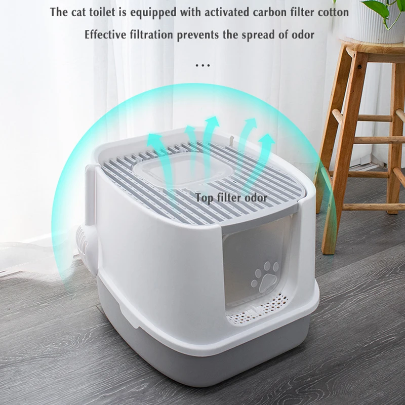 Cat Litter Box Fully Enclosed Anti-Splash Cat Toilet Deodorant Pet Cleaning Supplies Kitty Litter Box Pet Toilet Litter Sandbox