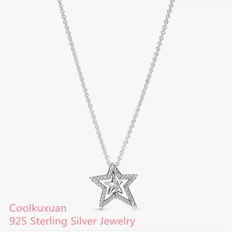 

Pave Asymmetric Star Collier Necklace Sterilng Silver Chain Woman Jewelry Making Fits Original Charms Mother's Day