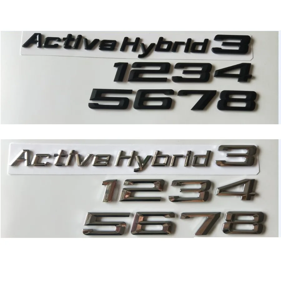 Chrome Black Letters Trunk Emblems Fender Number Active Hybrid Symbol Badge for BMW 1234567 Series X123456 ActiveHybrid 12345678