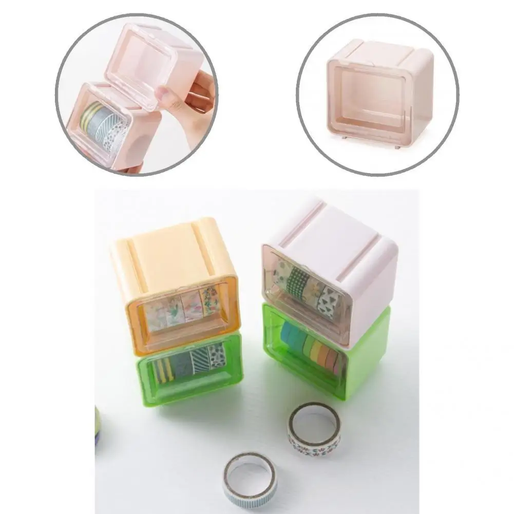 

Convenient Transparent Lid Plastic Dust Proof Tape Storage Case Desktop Organization