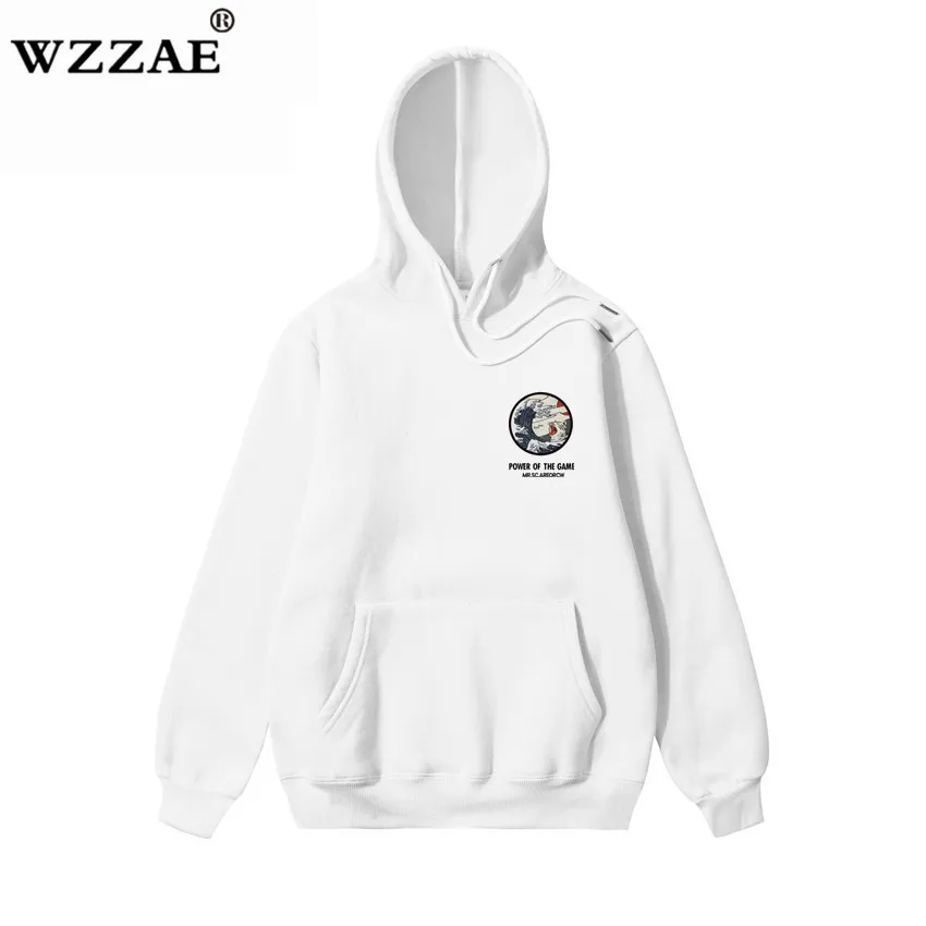 WZZAE japoński haft zabawny kot drukowana fala bluzy z polaru 2023 zima japonia styl Hip-Hop bluzy w stylu Casual Streetwear