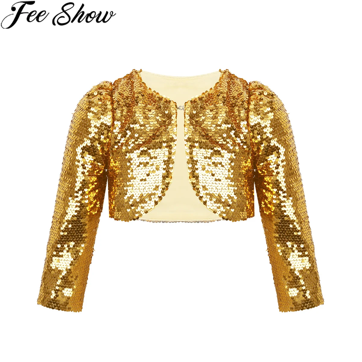 FEESHOW Kids Girls Baby Jacket Coat Sparkly Sequins Cropped Blazer Bolero Shrug Cardigan Top Clothes Stage Performance Costumes