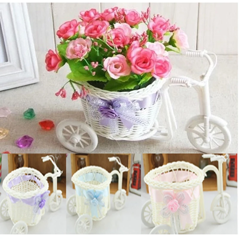 wedding Rattan Basket + 32 pcs Flowers Party Decorative Flower  Home Decorate Wedding Table Tricycle Car Vase Wedding Decoration