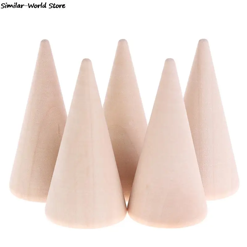 1PCS Ring Holder Vintage Natural Unpainted Wood Finger Cone Jewelry Display Stand Organizer Storage Rack Showcase For Exhibit