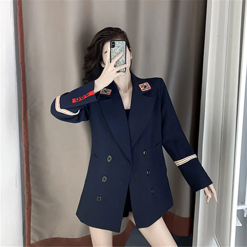 2022 New Fashion Spring Autumn Women Fashion Temperament Double-Breasted Long Sleeve Ladies Office Loose Elegant Casual Blazer