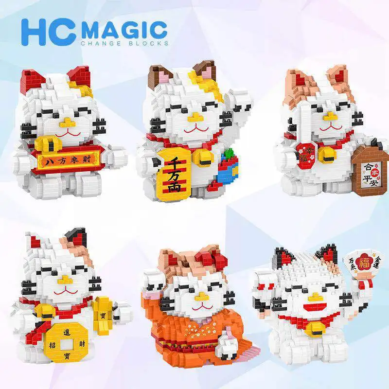 HC Mini Blocks Cute Cartoon Cat Model Building Toy Fortune Cat Anime Auction Figures New Year Present for Children Gift 2019