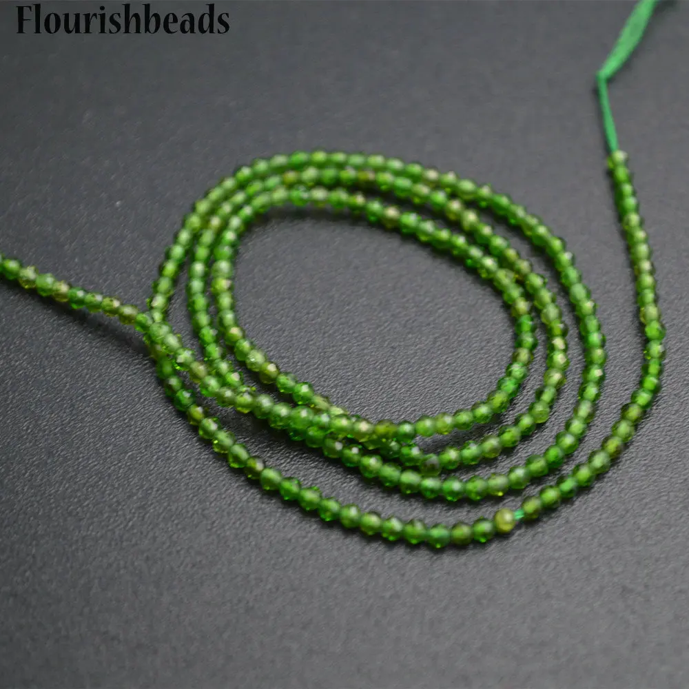 

2mm Diamond Cutting Faceted Natural Green Diopside Small Size Stone Round Loose Beads