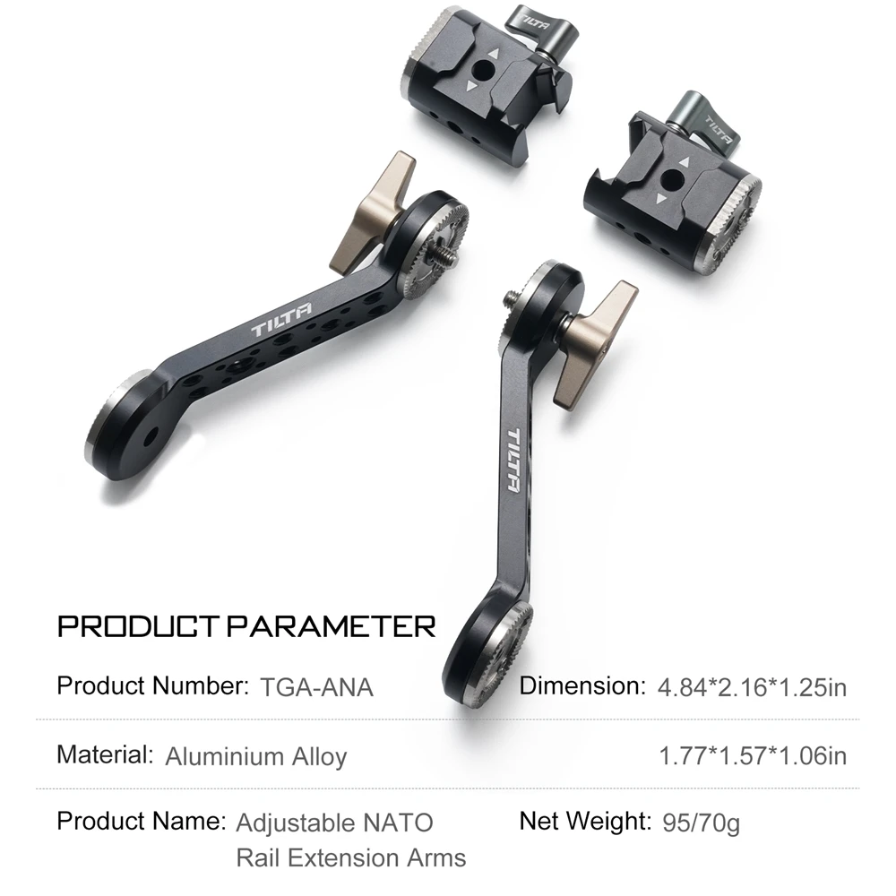 TILTA TGA-ANA Adjustable NATO Rail Extender Arms and Rosette Mount for DJI Ronin RS2、RSC2、RS3、RS3 Pro、RS4、RS4 Pro Gimbal