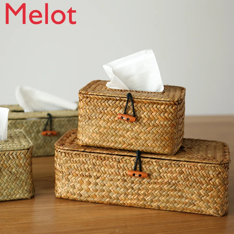 Seaweed Paper Extraction Box Hand-Woven Simple Nordic Tissue Box Napkin Car Living Room Coffee Table Storage Box Free Shipping