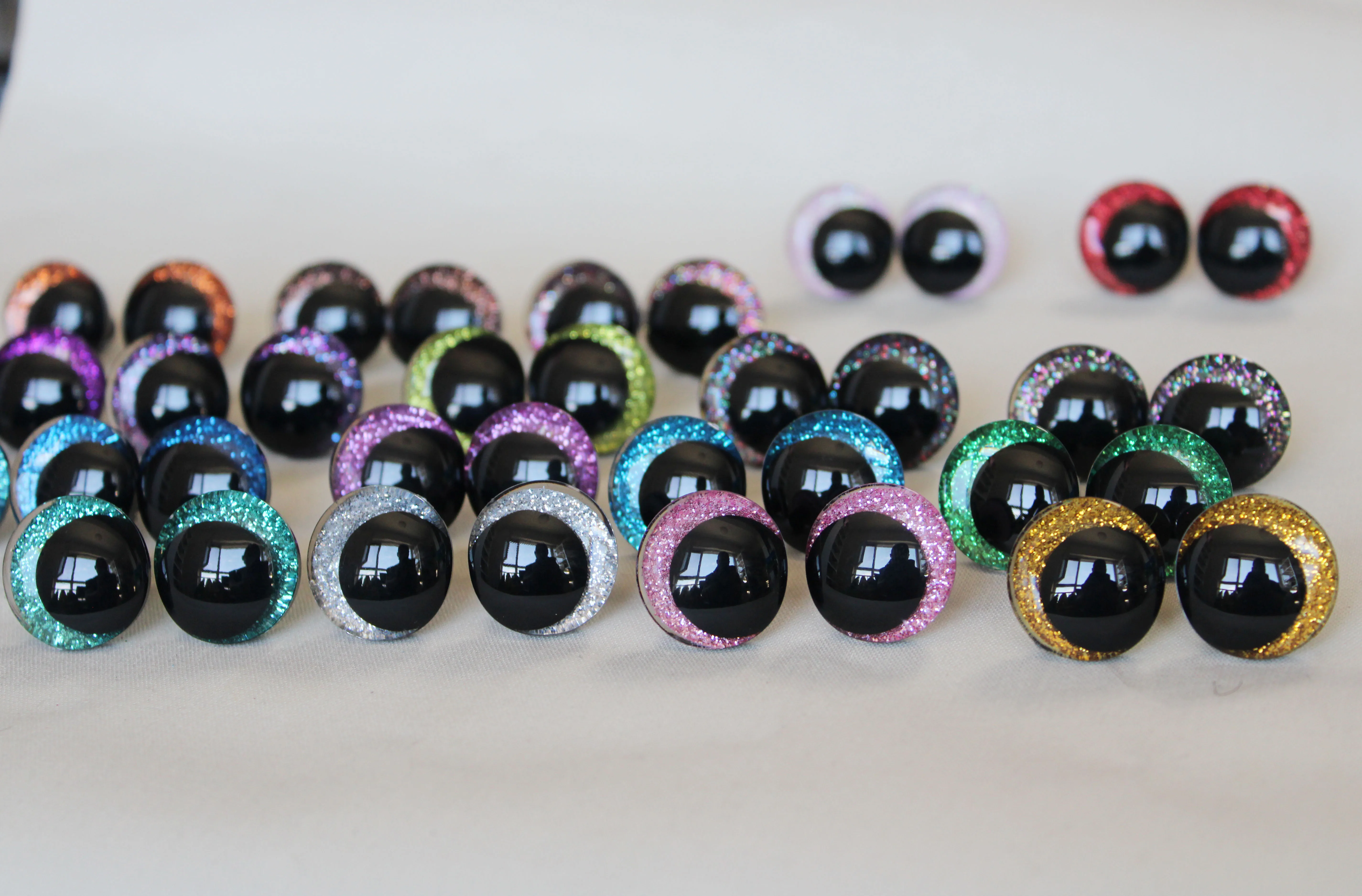 Olhos de brinquedo redondos com brilho, 12mm a 25mm, 35mm, 3D cômico, para PLUSH Craft, N19, 1000PCs, atacado