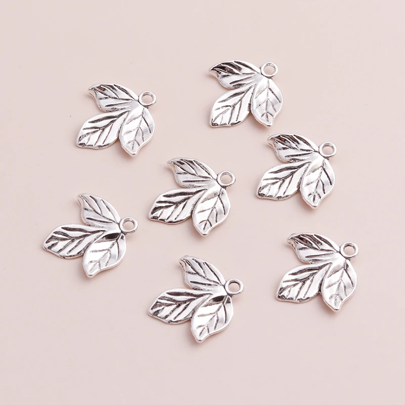 20pcs Vintage Three Leaf Pendants for DIY Bracelets