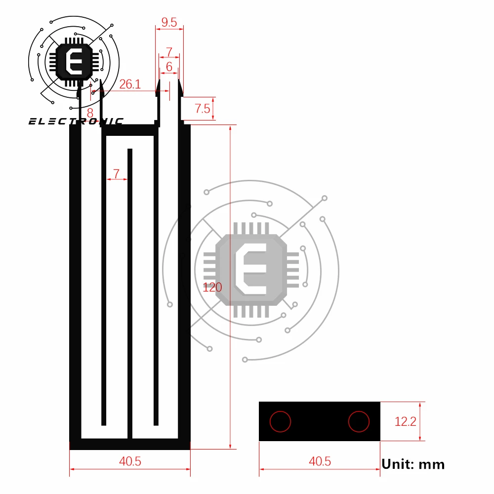 Radiatore a blocchi d'acqua in alluminio 30*30*12mm/40x80x1 2mm/40x120x1 2mm/40x160x1 2mm/40x200x12mm