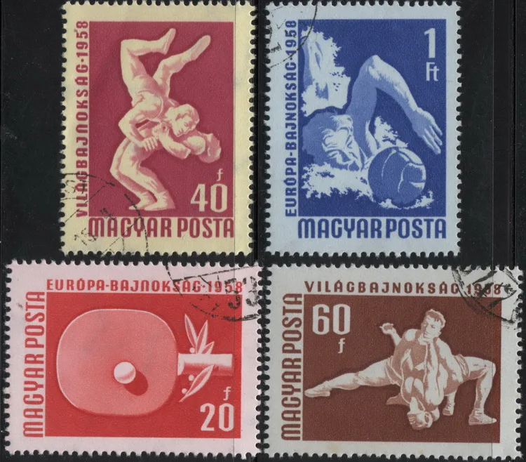 4Pcs/Set Hungary Post Stamps 1958 Table Tennis Wrestling Sports  Marked Postage Stamps for Collecting