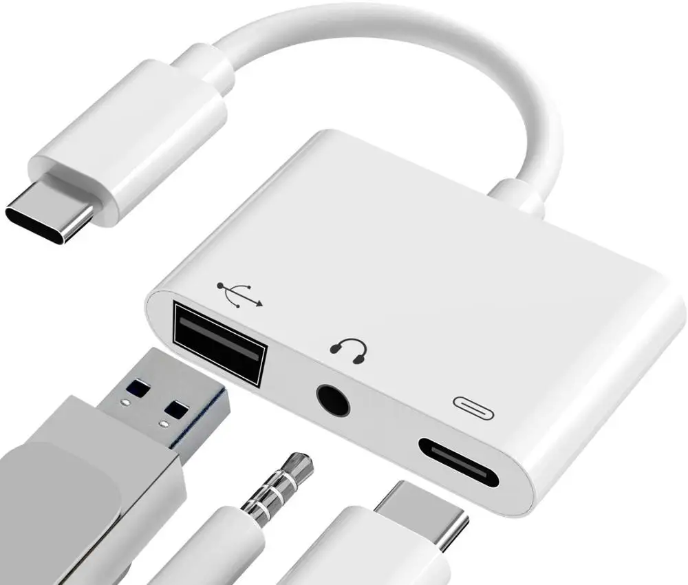 OTG Type c to 3.5mm earphone jack usb adapter usbc axu audio converter 3 in1 Earphone Splitter Fast Changer USB-C cable