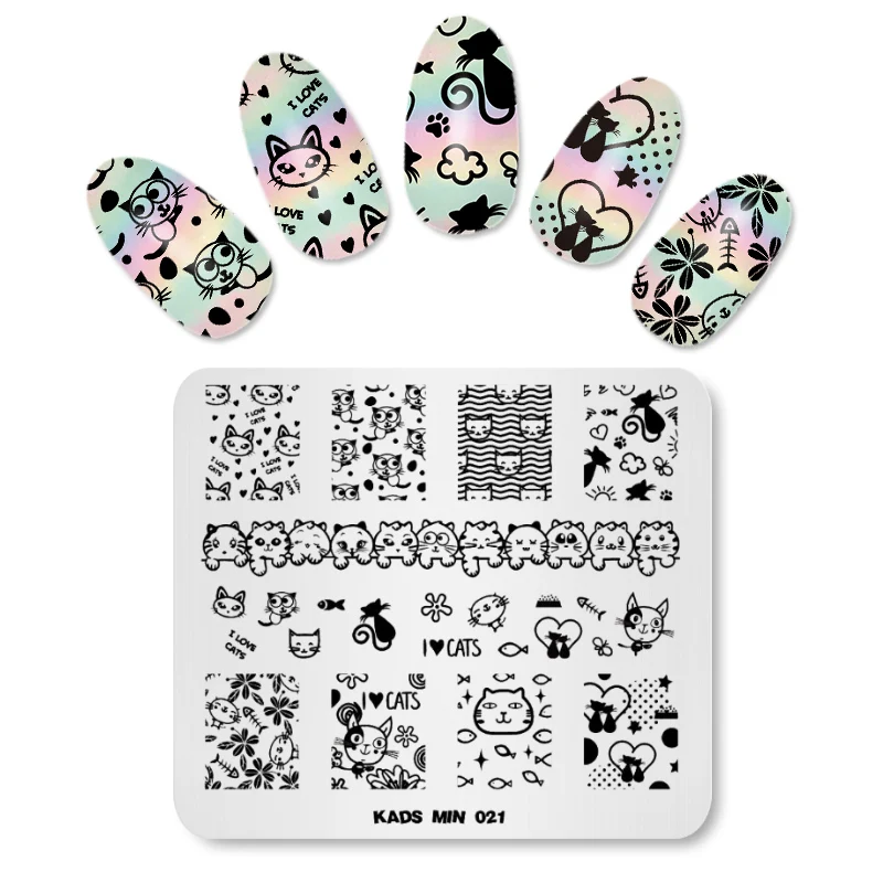 KADS MIN Stamping plate Cartoon Cat Cute Image Nail Art Image Stamp Manicure Plate Nail Art Decorations Stamp