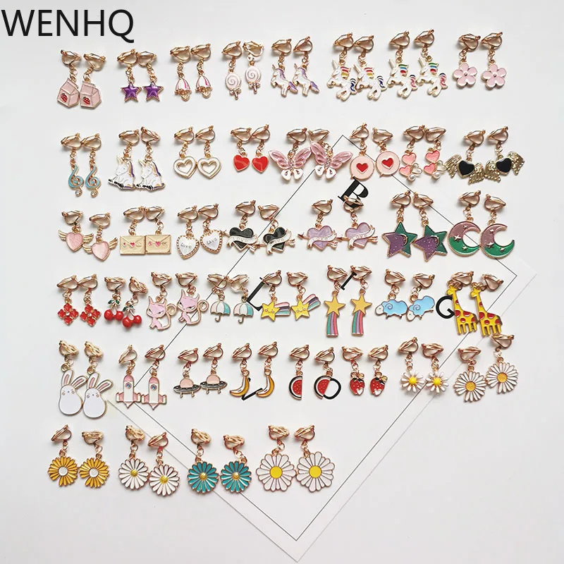 WENHQ Cute Cartoon Clip on Earrings No Pierced for Girls Kids Birthday Party Fashion Flower Cuff Earrings Korea Style Ear Clip