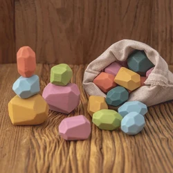 Giocattolo per bambini blocco da costruzione in legno pietra colorata giocattoli educativi creativi gioco impilabile in stile nordico giocattoli in legno di pietra arcobaleno