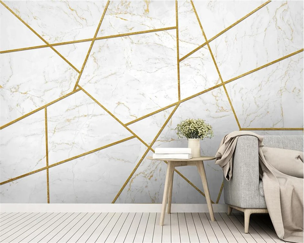 

Custom 3d wallpaper modern minimalist jazz white marble pattern golden line background wall living room bedroom decoration обои