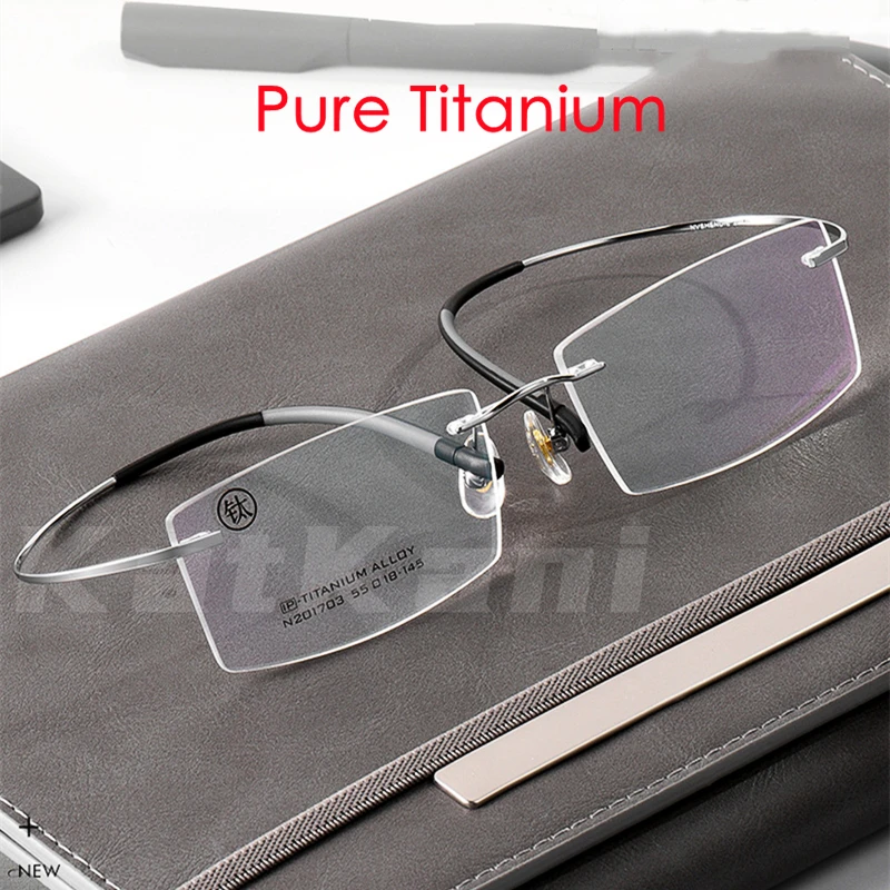 

KatKani Men's Ultra-Light Pure Titanium Rimless Glasses Frame Square Large Comfortable Optical Prescription Glasses Frame 201703